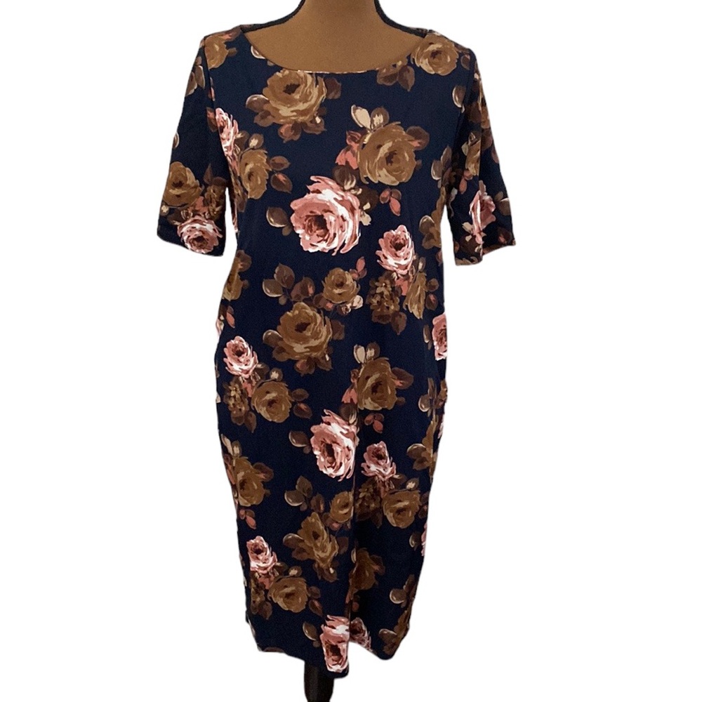 Brigitte Brianna floral rose print boatneck midi modest dress size M